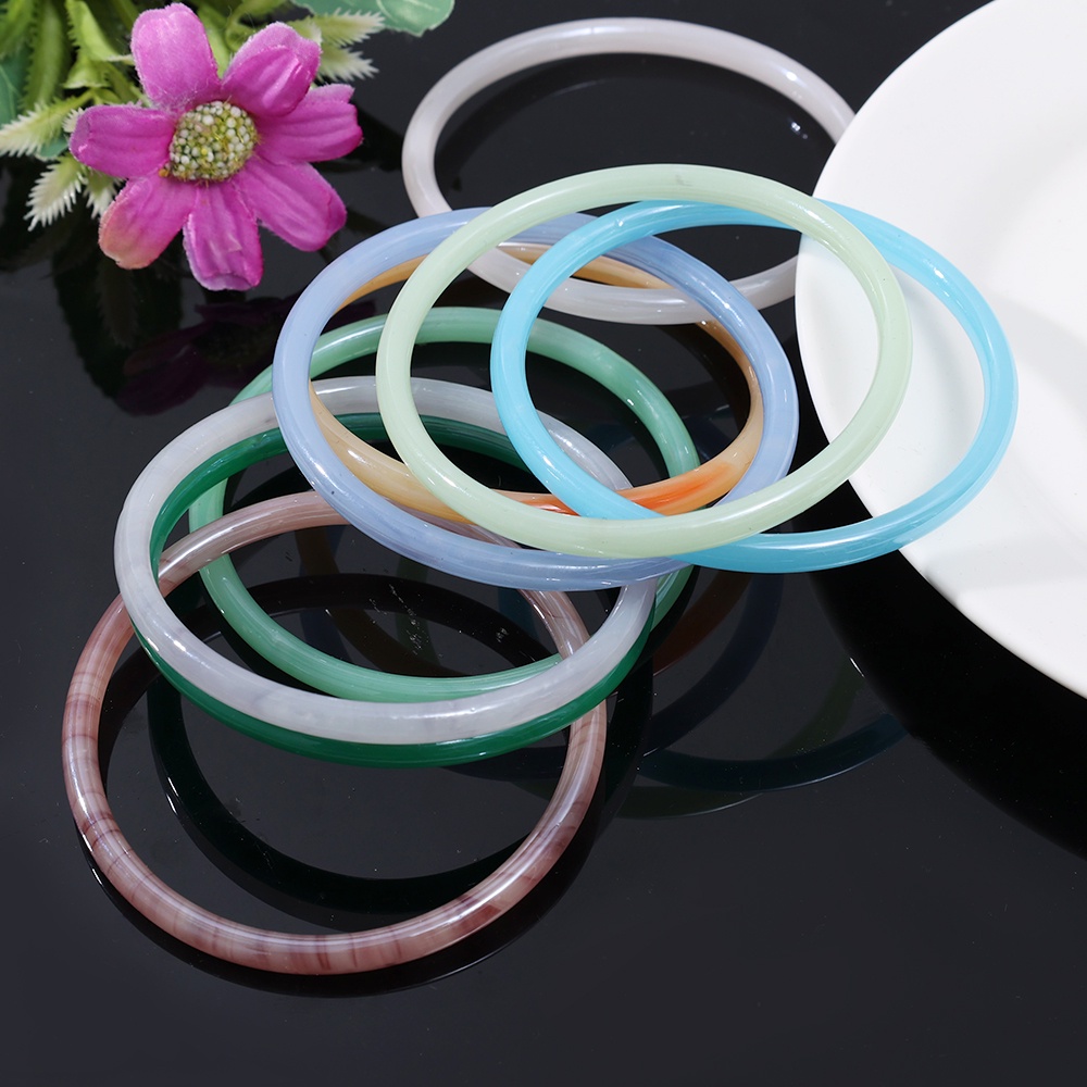 1pc Gelang Bangle Cuff Batu Giok Imitasi Untuk Wanita