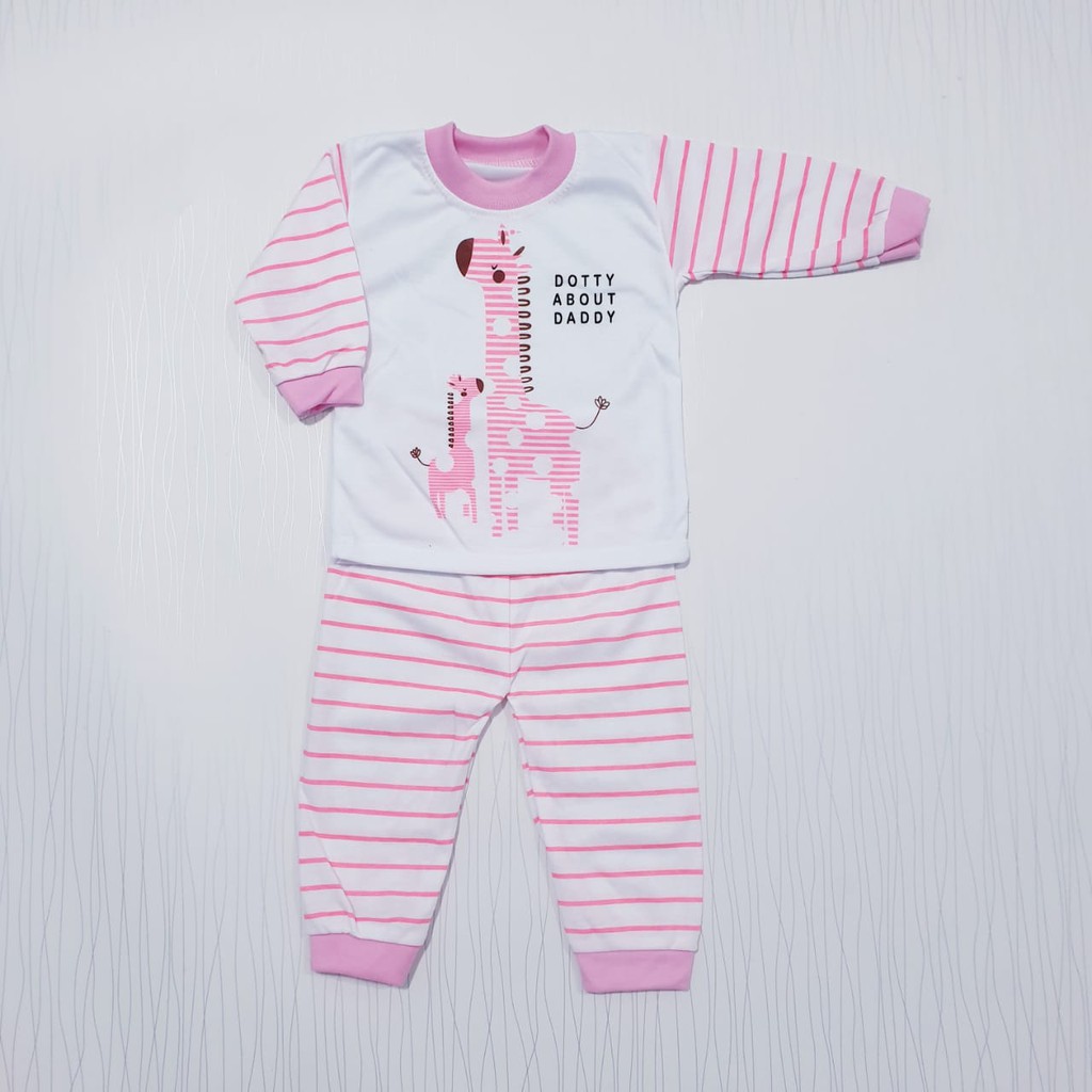 setelan piyama anak perempuan usia 0-18 bulan / baju tidur salur bayi cewe &lt; 1 tahun