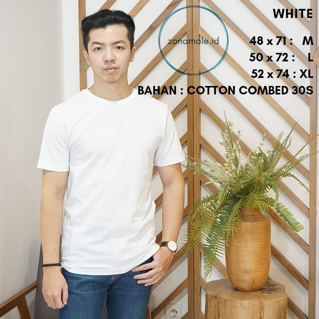 KAOS POLOS PRIA SLIM FIT UNISEX 100% COTTON COMBED 30S PUTIH KAOS OBLONG