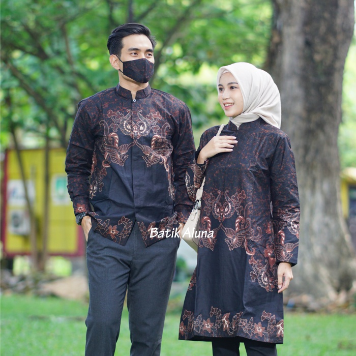 Couple Baju Batik Dewasa Premium Tunik Lengan Panjang Muslim Batik Aluna CBA 010