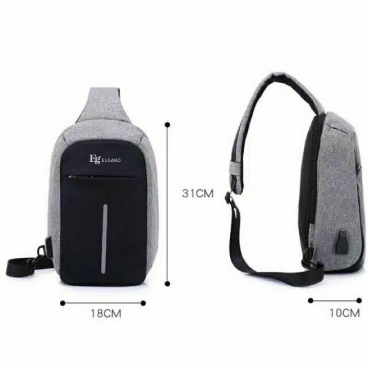 [ ELGANO ] -Tas Selempang Anti Maling With USB Charger Slempang &amp; Sling Bag PREMIUM QUALITY -FAS 237