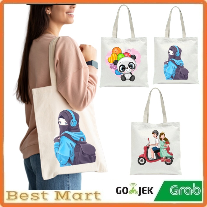 Tote Bag Kanvas Tas Wanita Kuliah Fashion Laptop Totebag Karakter Aesthetic