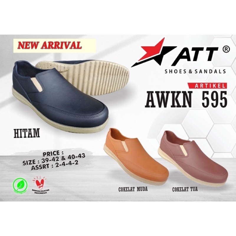 Sepatu Slip ON ATT AWKN 595 Karet Pria model Trendy Formal