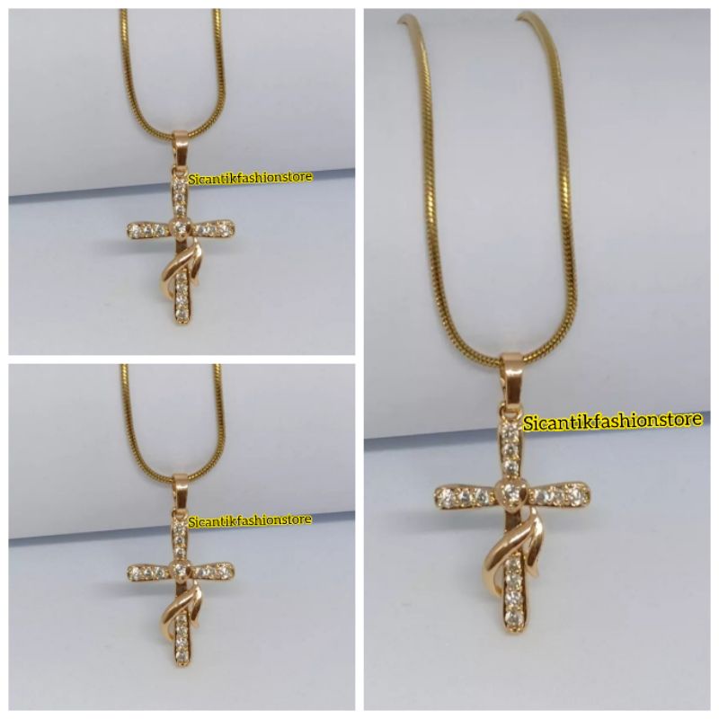 Kalung Titanium Wanita Liontin Salib Gold Terlaris Anti Karat selamanya Kalung Wanita Liontin Salib Gold