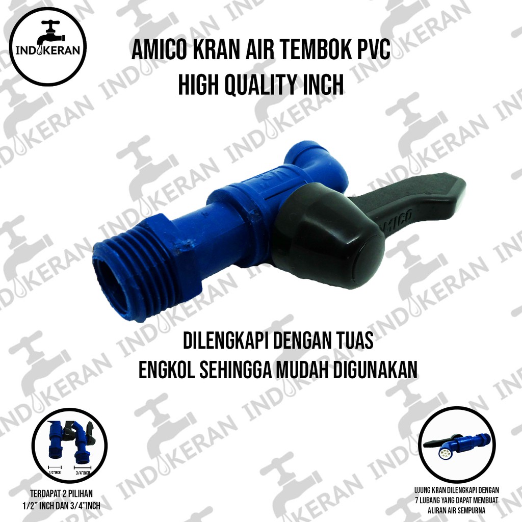 AMICO - Kran Air Tembok PVC Bola Kuningan - 3/4 Inch - High Quality