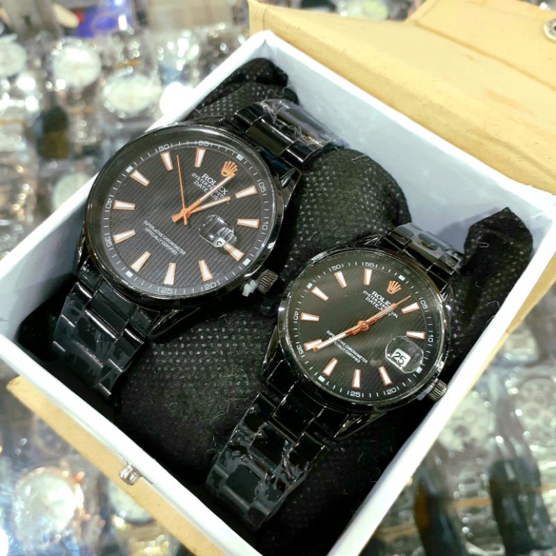 Jam Tangan Couple Pria Wanita Unisex Fitur Tanggal | Rantai Stainles Steel Jam Tangan Couple Anti Air