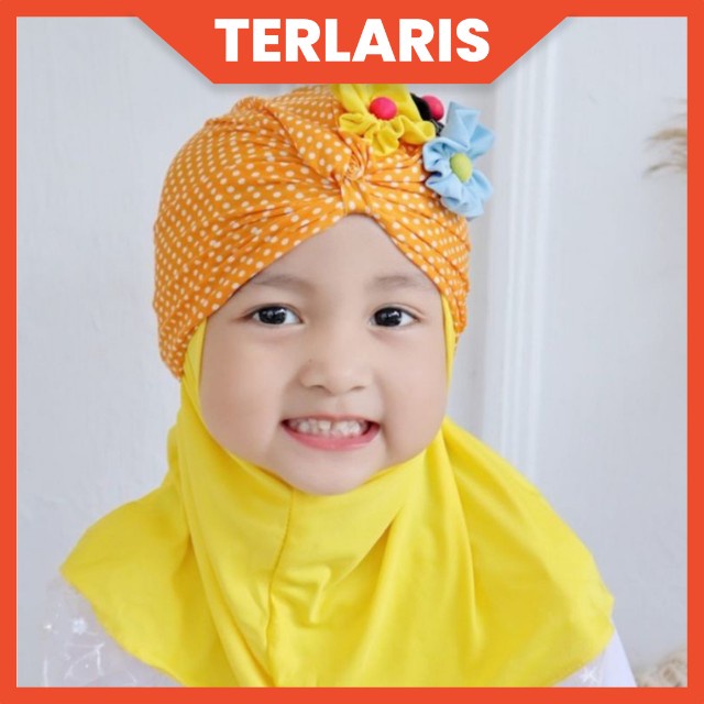 HIJAB ANAK BAYI LUCU 0-2 TAHUN JILBAB + TURBAN 2IN1 ANAK LOL LED MUSIK BUNGA