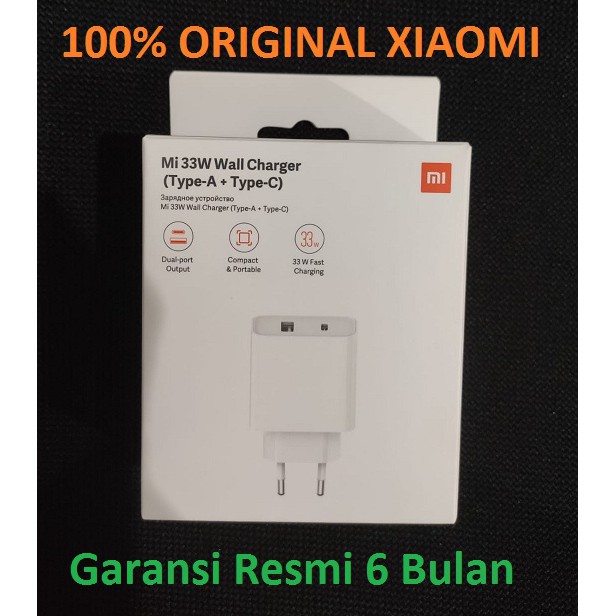 Adapter XIAOMI Mi 33W Dual Port Wall Charger Type-A + Type-C Original Resmi