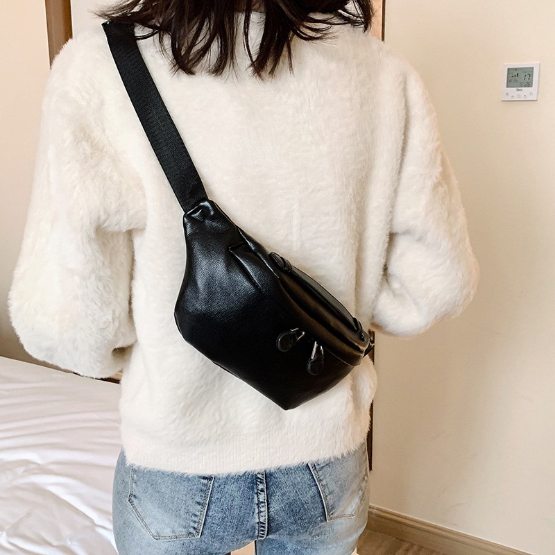 TM-36 tas sling bag pinggang rantai wanita import korea jepang kulit pu leather