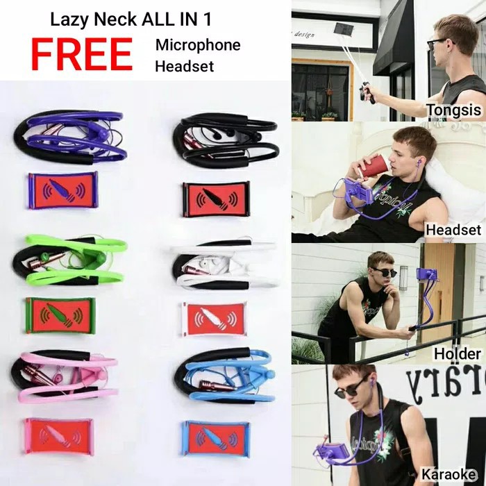 Stand Flexible LAZY NECK Microphone Headset Phone Pad Holder Lazy Pod Tripod Tongsis Hp Coil Brace