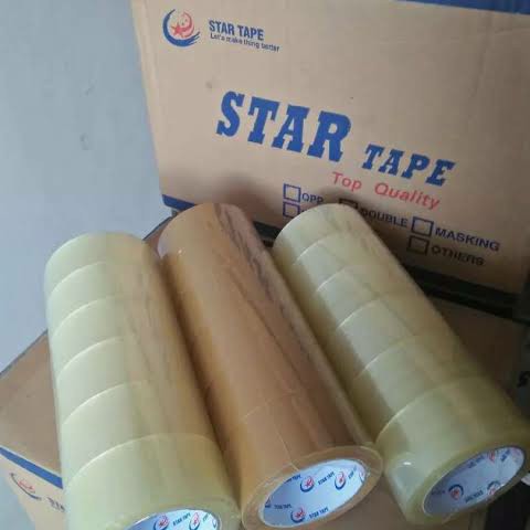 

Solasi Lakban Bening Coklat Star Tape 2 Inch 48 mm 90 Yard 82 Meter PER DUS