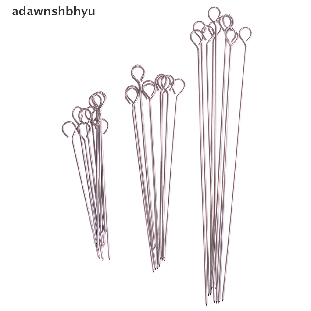 Adawnshbhyu 10pcs Daging Angsa Bulat Panggang Tusuk Sate Stick Stainless Steel BBQ Jarum