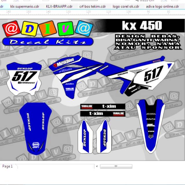 Decal KX 250 WARNA BITU