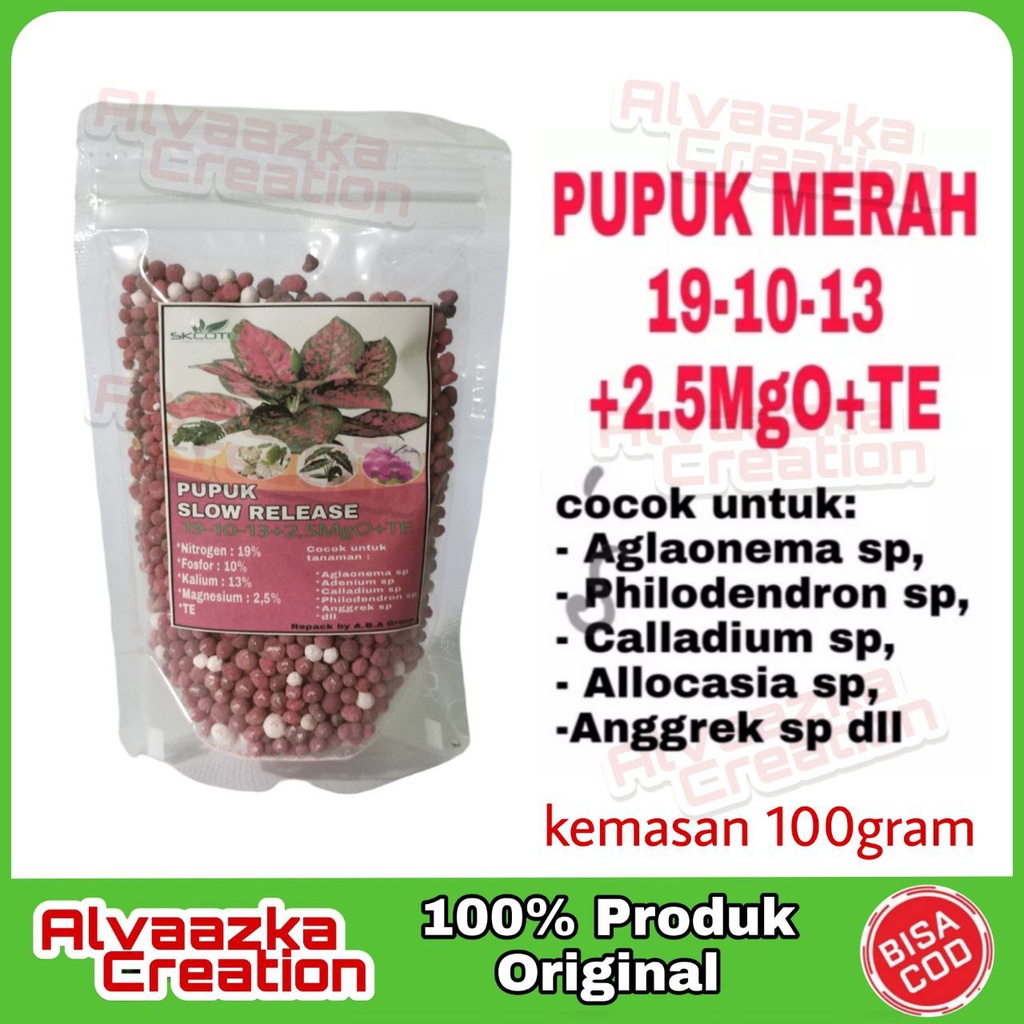 Pupuk merah Osmocote 19-10-13 +2.5MgO + TE dekastar 100 gram