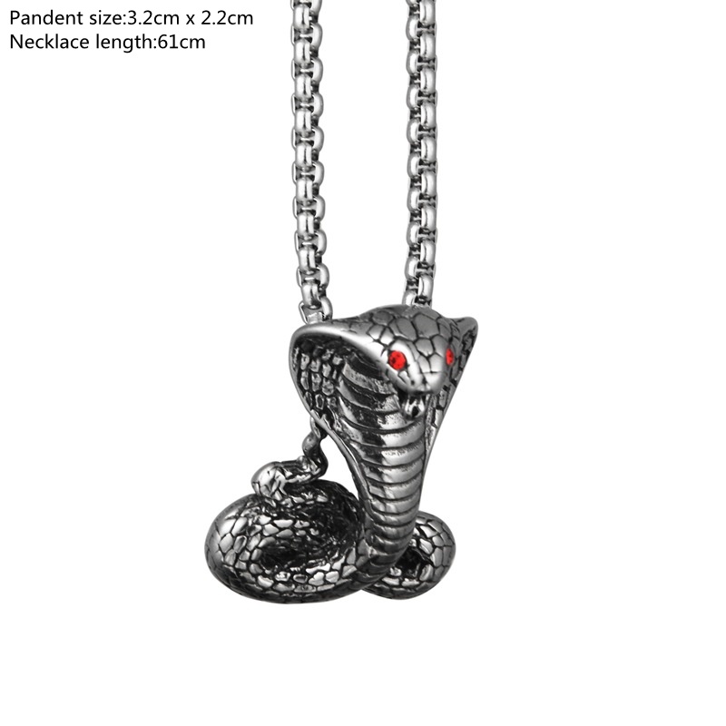 Kalung Liontin Ular Kobra Bahan Stainless Steel Gaya Punk Untuk Pria