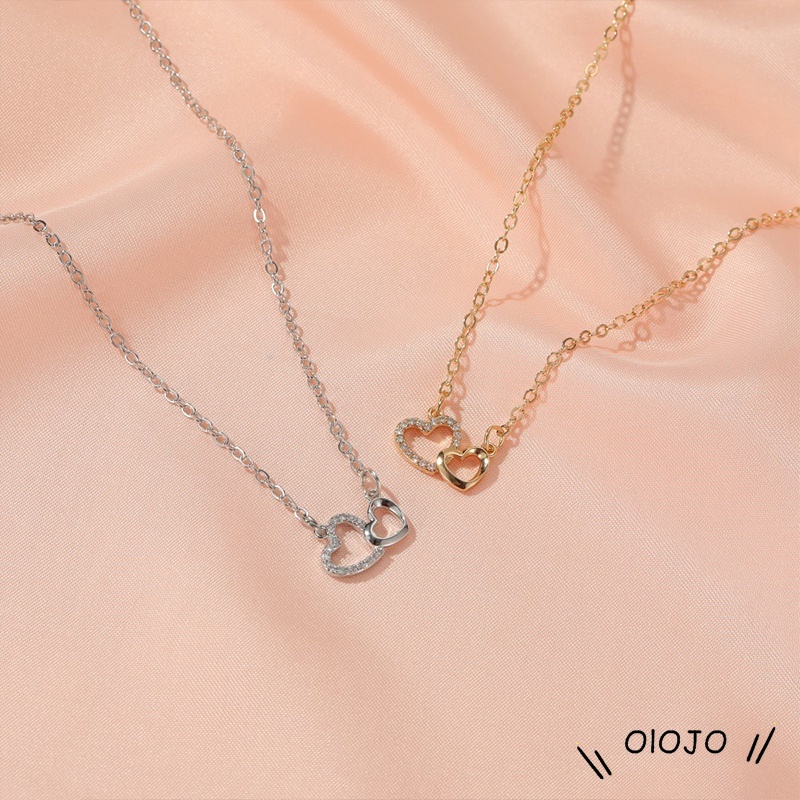 Korea Sederhana Cinta Kalung Persik Ganda Liontin Hati Wanita Fashion Rantai Klavikula Perhiasan Aksesoris - ol