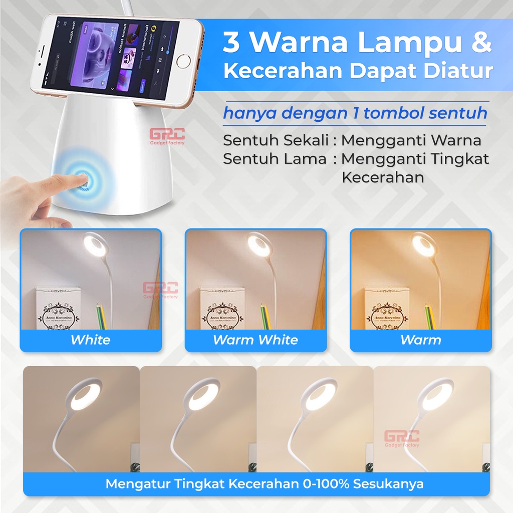 Lampu Meja Belajar LED Portable Lampu Baca Tempat Pensil Flexible