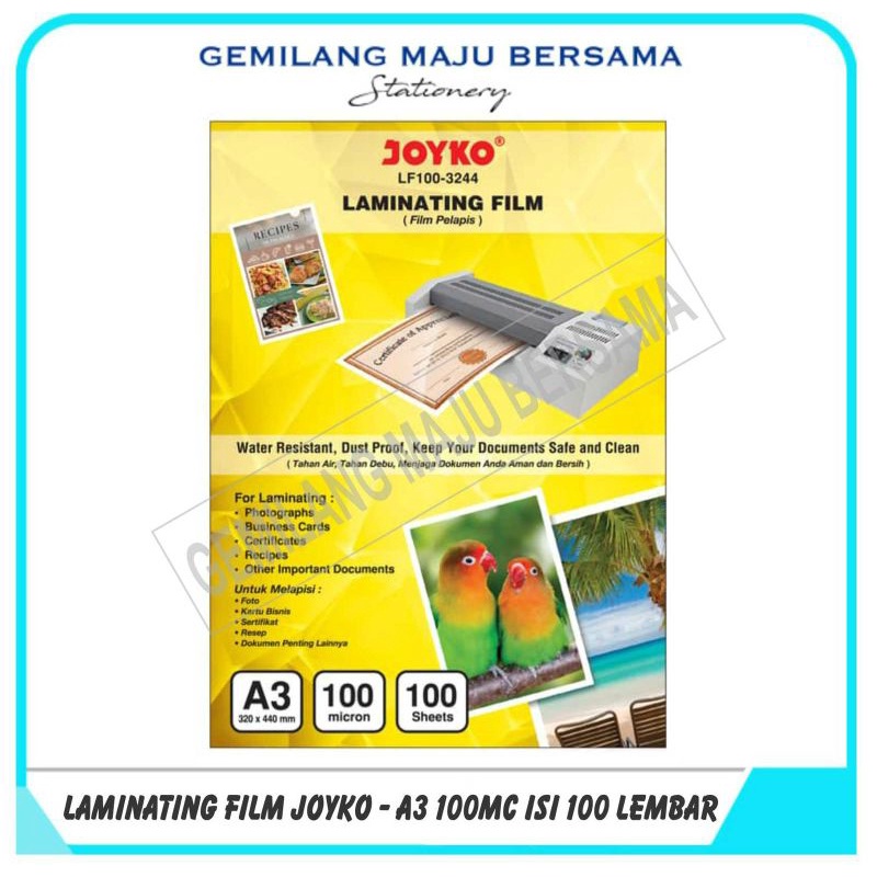 

Laminating Film Joyko A3 100mc (100lb)