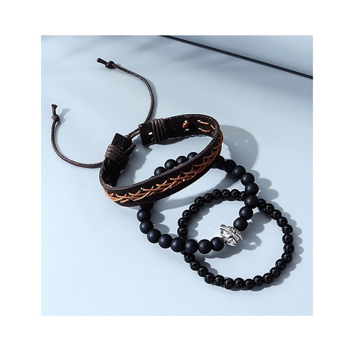 LRC Gelang Tangan Fashion Black Helmet Alloy Braided Mens Y65214