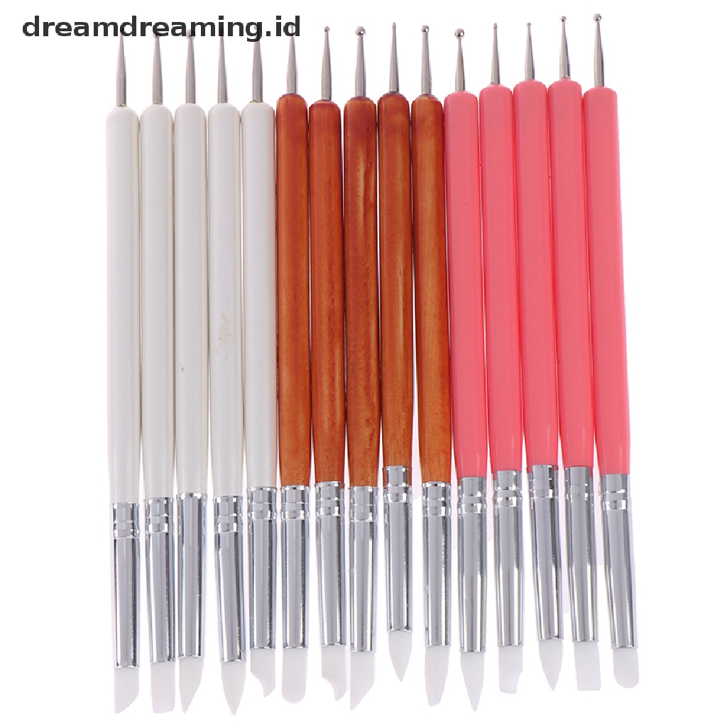 (dreamdreaming.id) 5pcs / Set Alat Pahat Tanah Liat Bahan Silikon + Stainless Steel