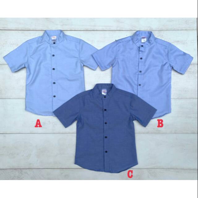KEMEJA KOKO ANAK COWOK BAJU KOKO LENGAN PENDEK BIRU TUA MUDA POLOS