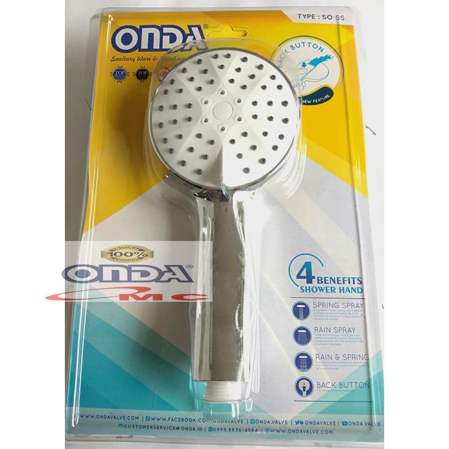 Hand Shower Mandi Bulat Flexible Hose Chrome 1/2 Inch ONDA SO SS