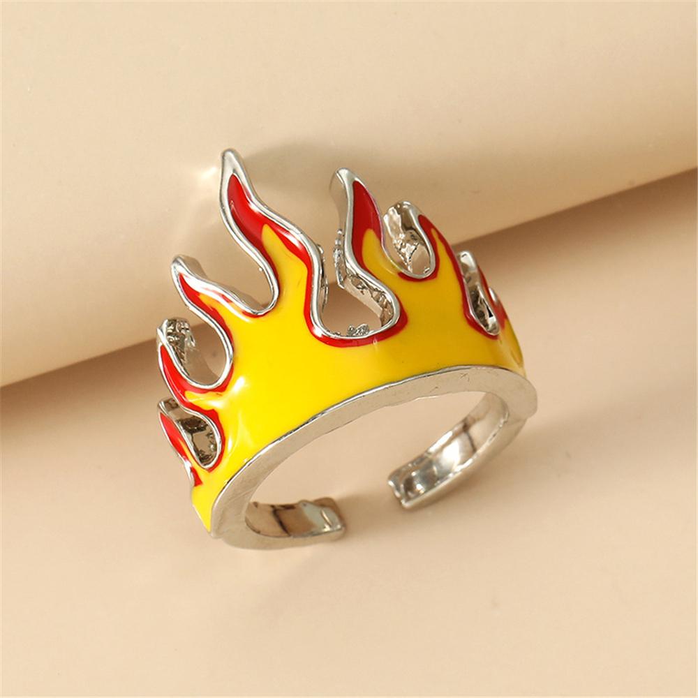 Preva Flame Opening Rings Aesthetics Hadiah Pria Wanita Aksesoris Fashion Hip Hop Vintage Laki Hadiah Ulang Tahun Gothic