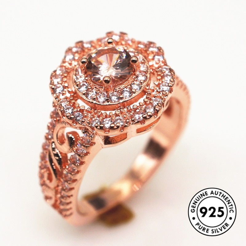 Cincin S925 Silver Bentuk Bunga Warna Rose Gold