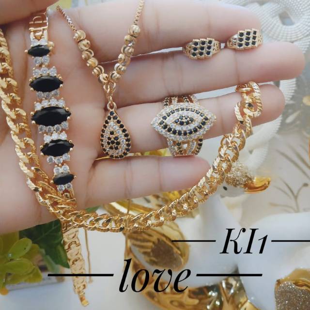 Xuping set perhiasan mata hitam lapis emas 24k 1104