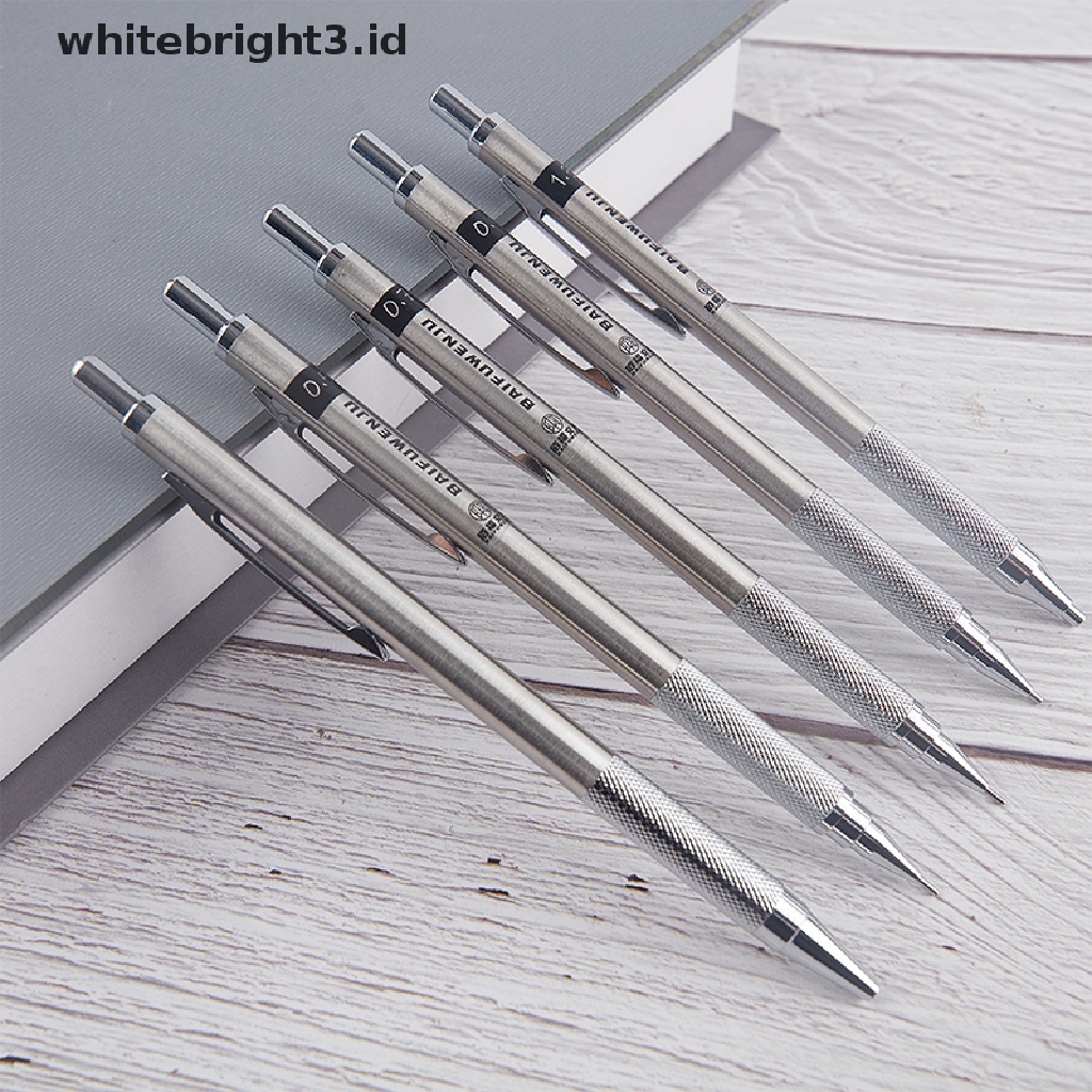 (whitebright3.id) Pensil Mekanik Otomatis 0.5 / 0.7 / 0.9 / 1.3 / 2.0mm Bahan Metal