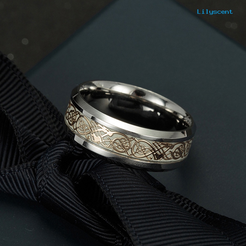 Ls Cincin Desain Naga Luminous Bahan Stainless Steel Gaya Vintage Klasik Untuk Pria / Wanita