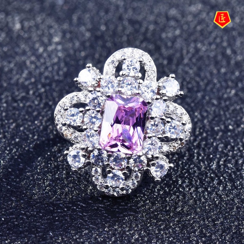 [Ready Stock]Fashion High Sense Natural Pink Diamond Fully-Inlaid Ring