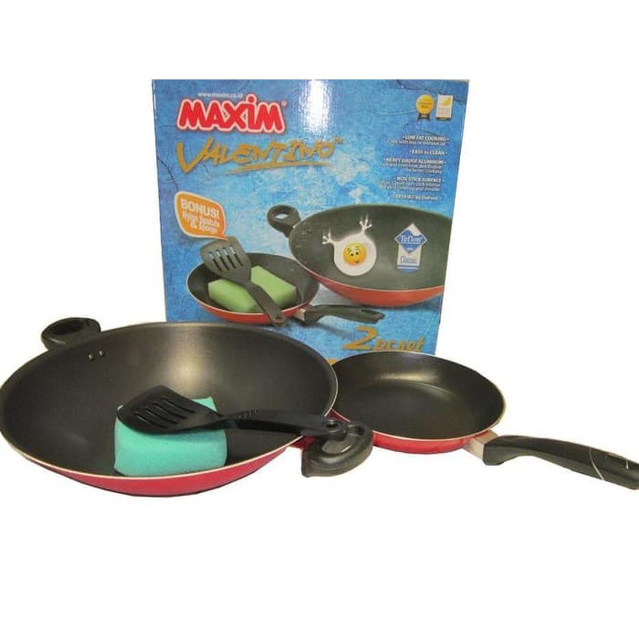 Maxim VALENTINO 2 Piece Set / WOK 30CM + FRYPAN 22CM + SPATULA