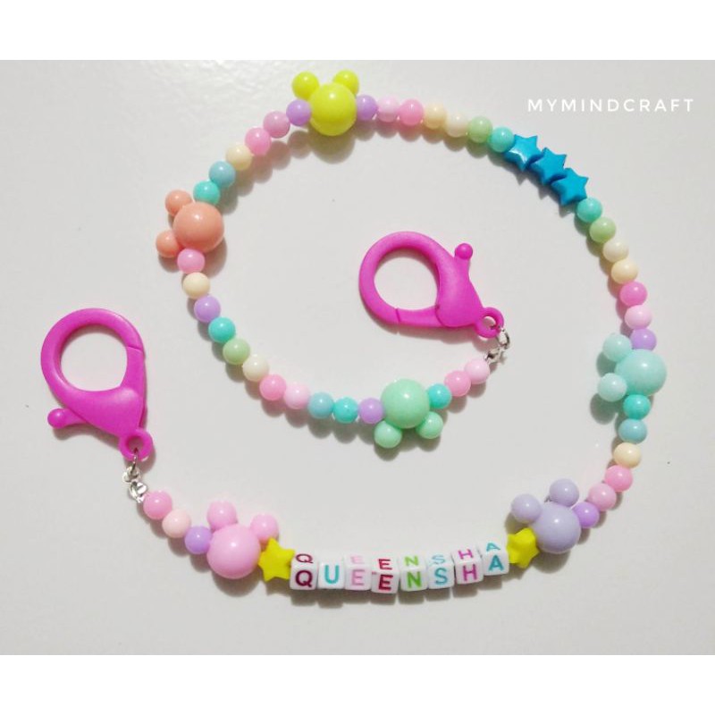 Kalung Masker Anak Custom Nama | Tali Masker anak Full Manik | Strap Masker anak custom Nama