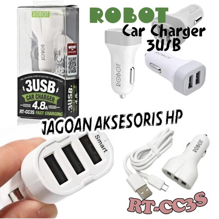 Robot RT-CC3S 3 USB Ports 5V 4.8A Car Charger Fast Charging Charger Mobil Smart Charger