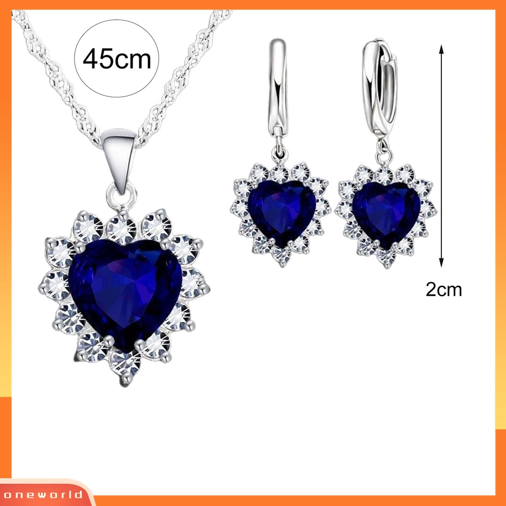 1 Set Kalung Dan Anting Menjuntai Bentuk Hati Bahan Alloy Gaya Modern Untuk Wanita