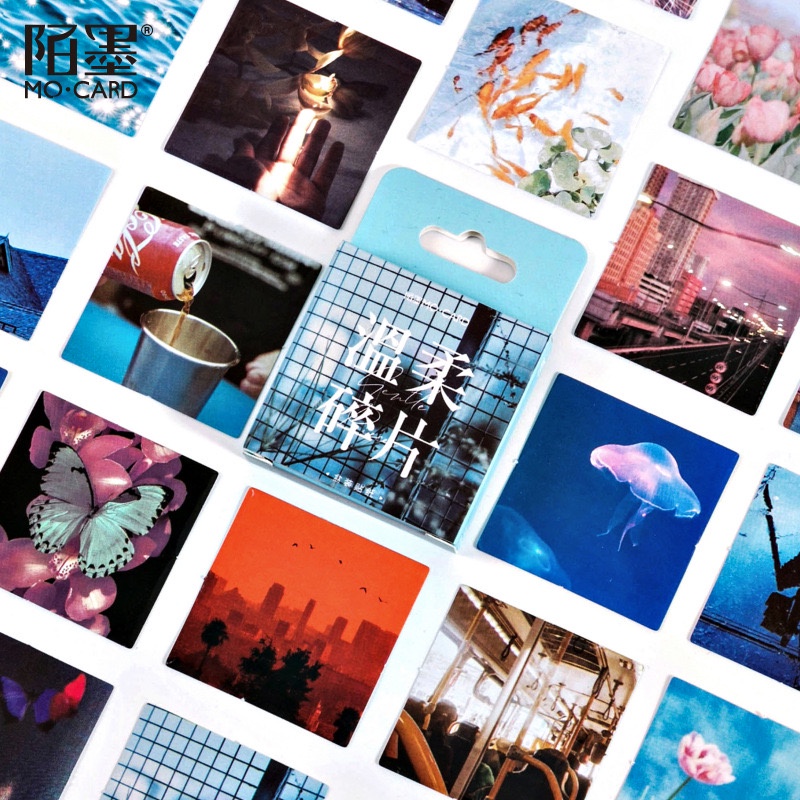 

46 pcs Sticker Box Blue Grid Biru Chinesse Aesthetic ascrapbook Bujo Jurnal DIY