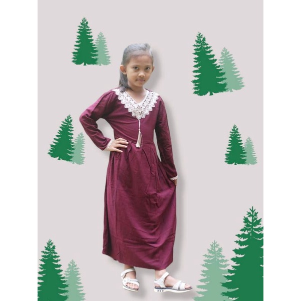 Gamis renda  anak arabian usia 1sampai 8 tahun / gamis anak bahan rayon adem.