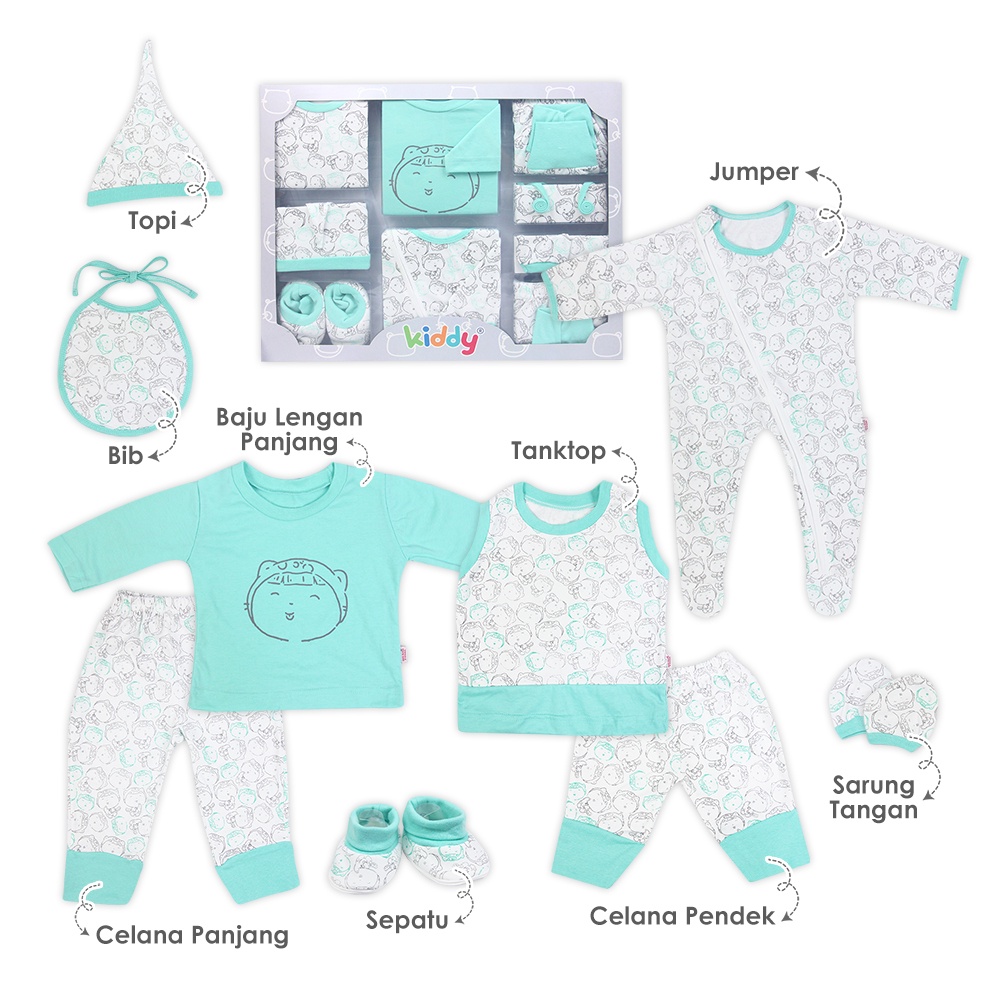 Kiddy Baju Set Bayi / Baby Gift Set Untuk Newborn / Hadiah Lahiran / Baju Bayi / Set Baju Bayi Free Kertas Kado Dan Ucapan  / 12006