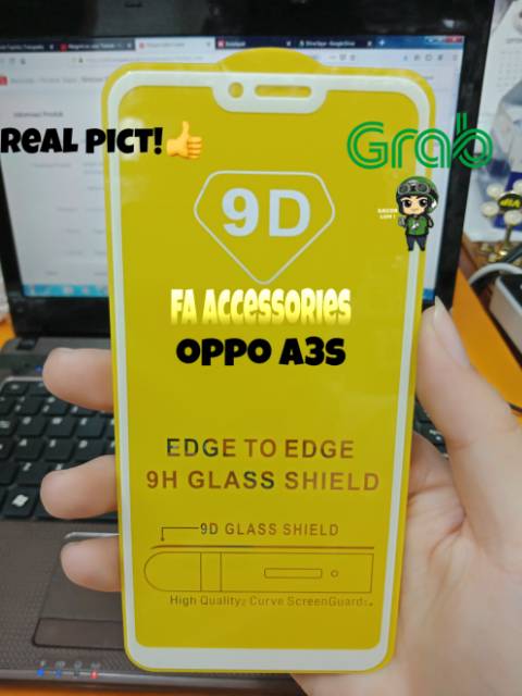 Tempered glass 5d full lem OPPO A3S HITAM / PUTIH