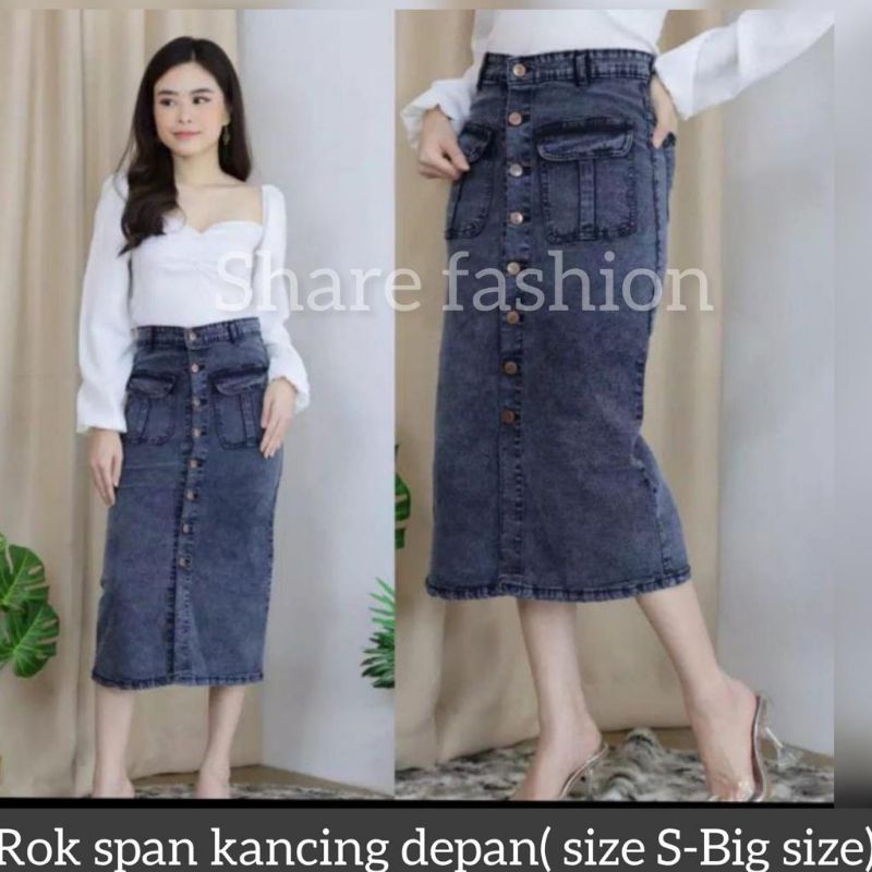 (COD bisa) Rok  kancing deret | Rok span 7/8 | Rok jeans premium | Rok kantong dua