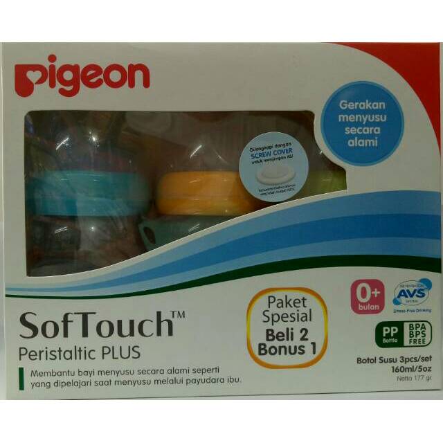 Pigeon Soft Touch Peristaltic Plus Botol Susu isi 3 PP wide neck