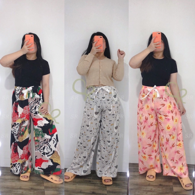 Celana Kulot Santai Wanita Motif Rayon Import Ringan Dingin