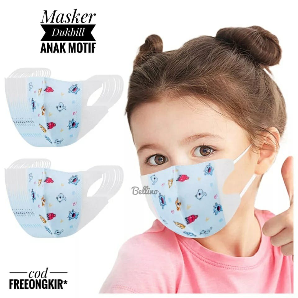 1 Box Isi 50pcs Masker Anak Duckbill Motif Lucu Earloop 3ply Masker Anti Debu Anak Kids Face Mask