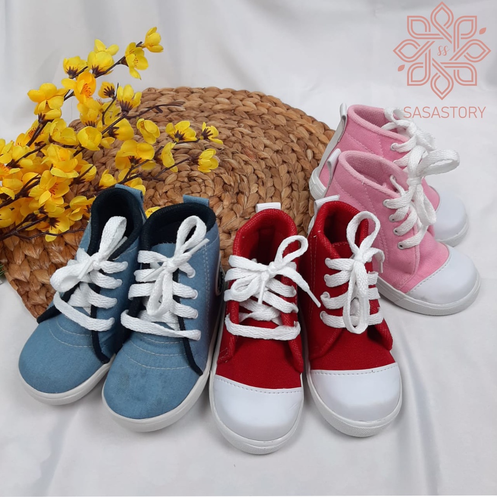 Sasastory Sepatu Boots Anak Perempuan Laki Laki Denim Usia 1 2 3 Tahun CA20