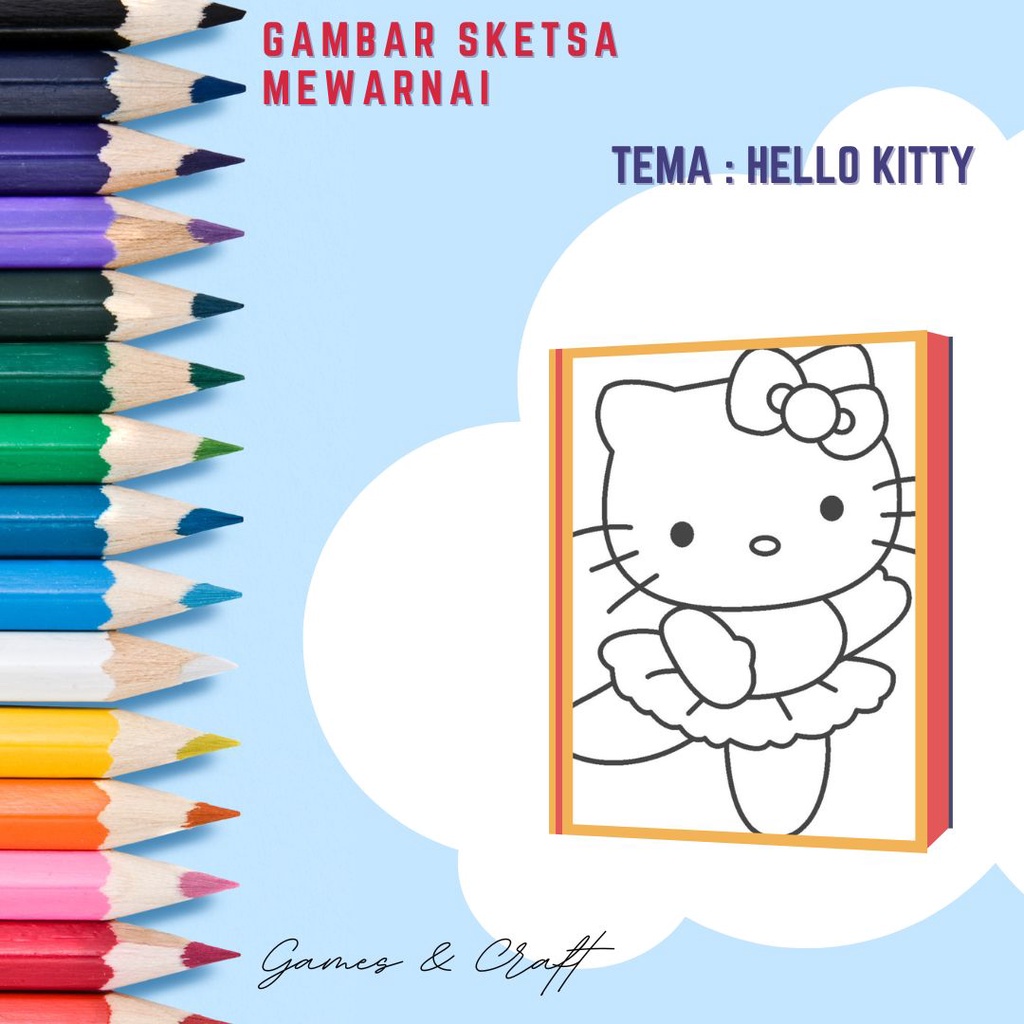 Jual Gambar Sketsa Mewarnai Tema Hello Kitty | Seketsa Lukis | Drawing