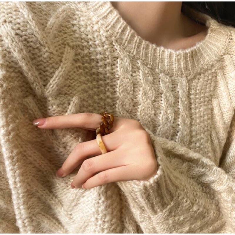 2Pcs/set RESIN RING | retro ring resin ring creative simple retro two-piece set personalized  cincin chain ring manufacture
