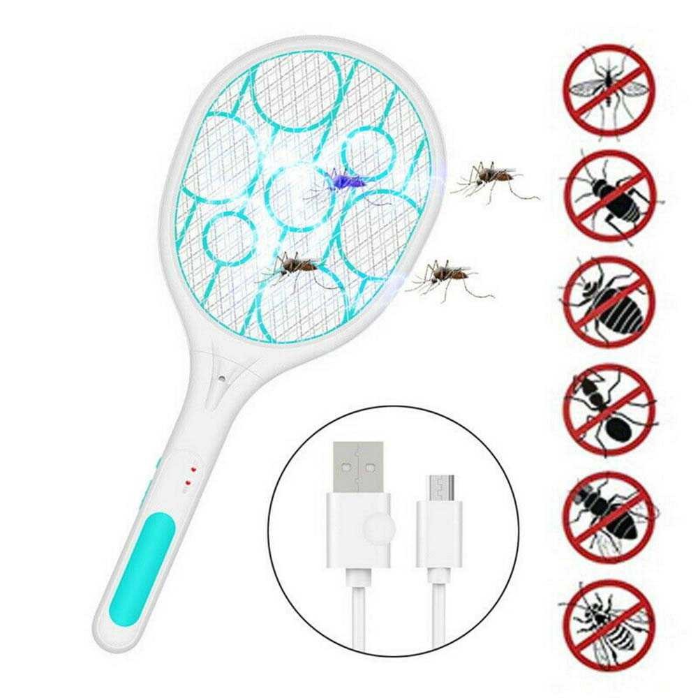 Bergaransi ! YKPuii Raket Nyamuk USB Rechargeable Lightning Mosquito Racket - RE9