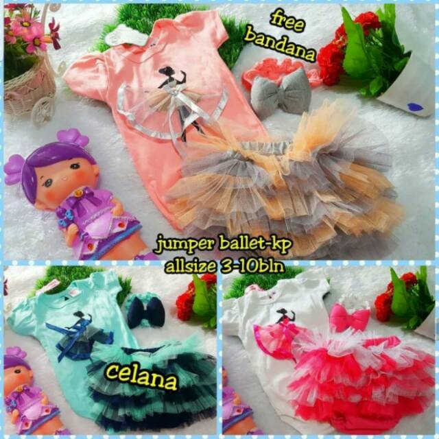 Jumper tutu ballerina/Fashion anak bayi setelan anak bayi baju jumper tutu celana bandana bayi cewek