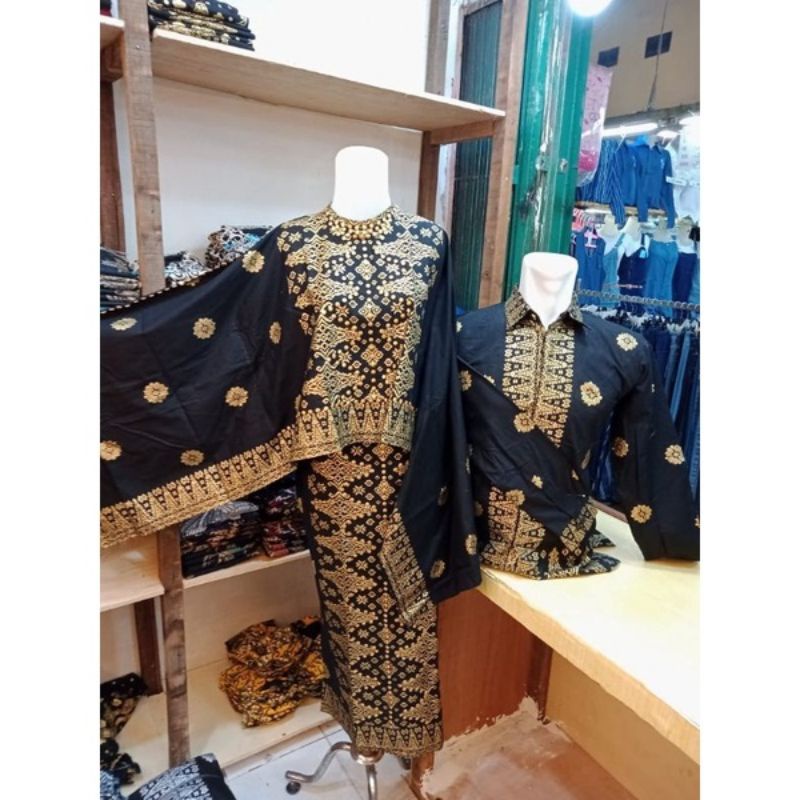 SETELAN BATIK SONGKET SOIMA PALEMBANG WARNA HITAM GOLD TERBARU